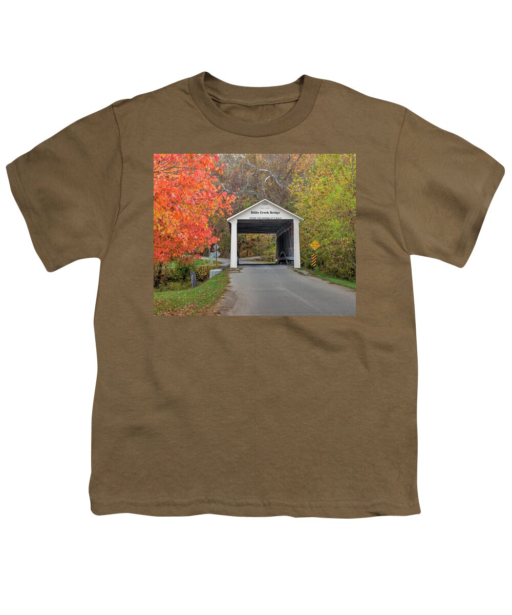 Covered Bridge Youth T-Shirt featuring the photograph Billie Creek Covered Bridge by Harold Rau