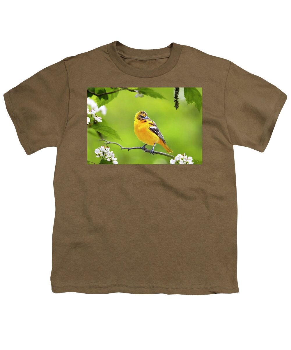 Bird Youth T-Shirt featuring the photograph Bird and Blooms - Baltimore Oriole by Christina Rollo