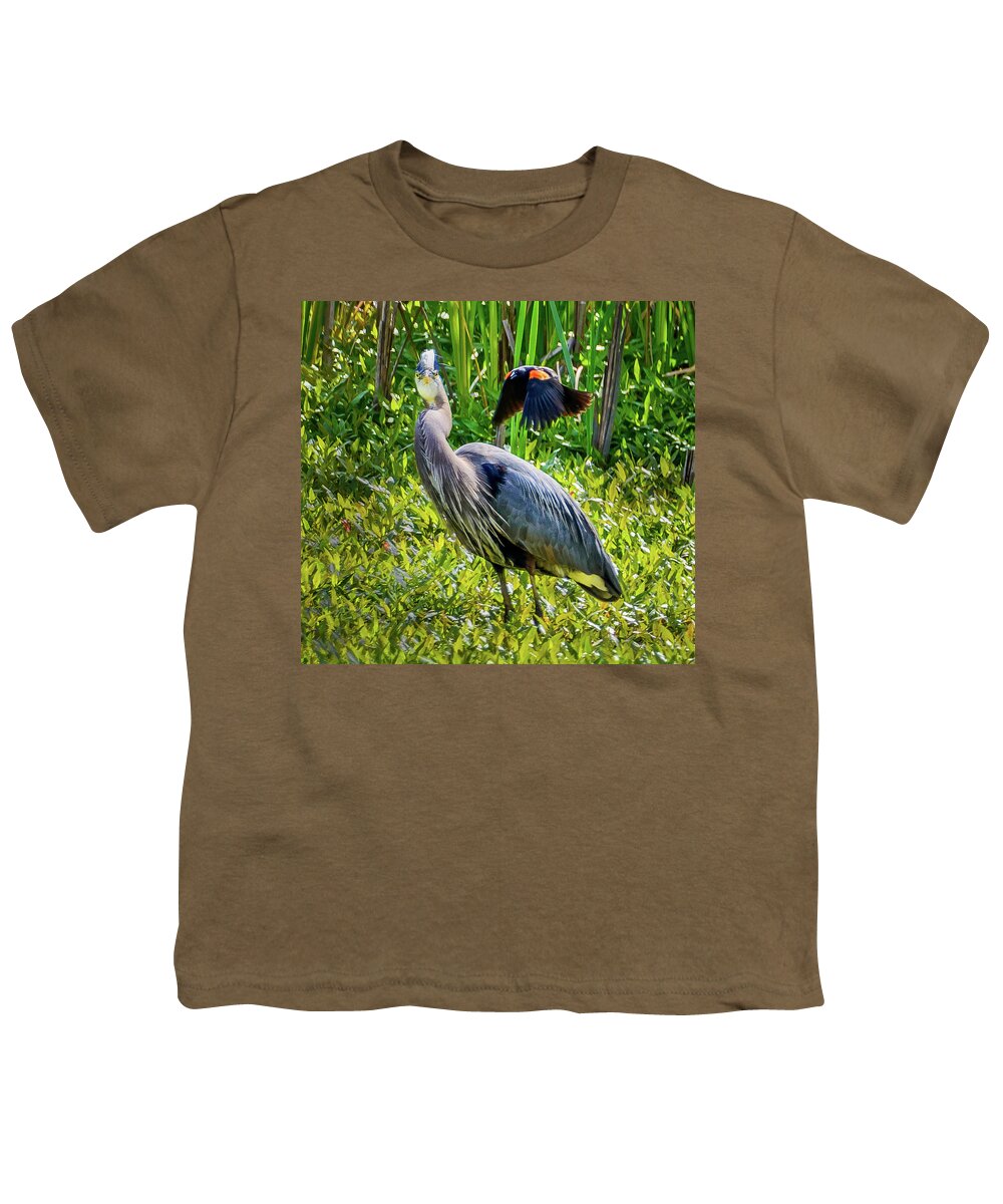 Heron Youth T-Shirt featuring the photograph Bird Battles by Jerry Cahill