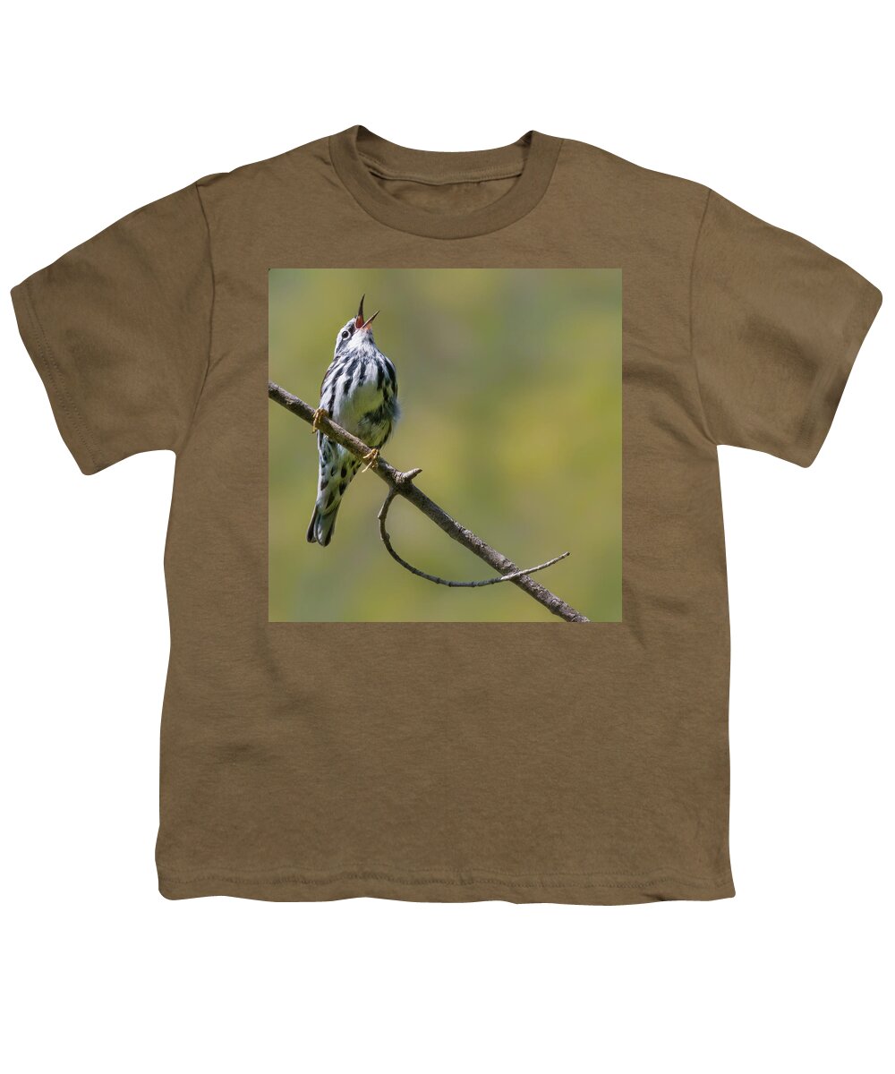 Black And White Warbler Youth T-Shirt featuring the photograph Black and White Warbler by Bill Wakeley
