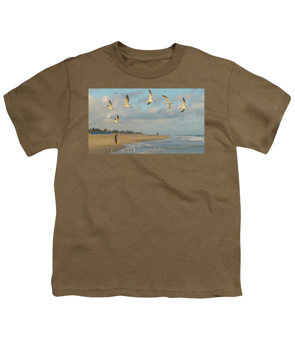 Florida Youth T-Shirt featuring the photograph Black Skimmers in Flight Delray Beach Florida by Lawrence S Richardson Jr