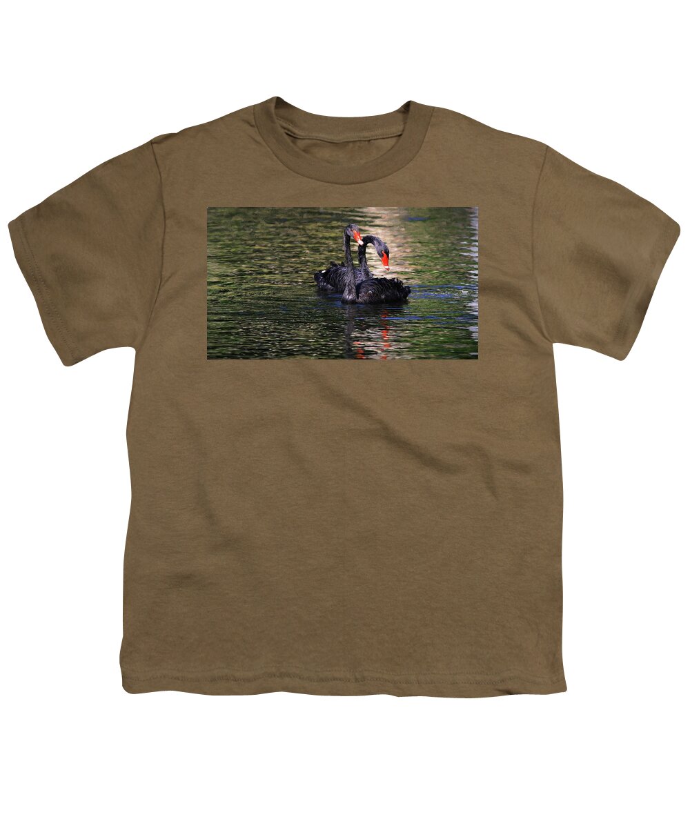 Black Swan Youth T-Shirt featuring the photograph Black Swans II by Carol Montoya