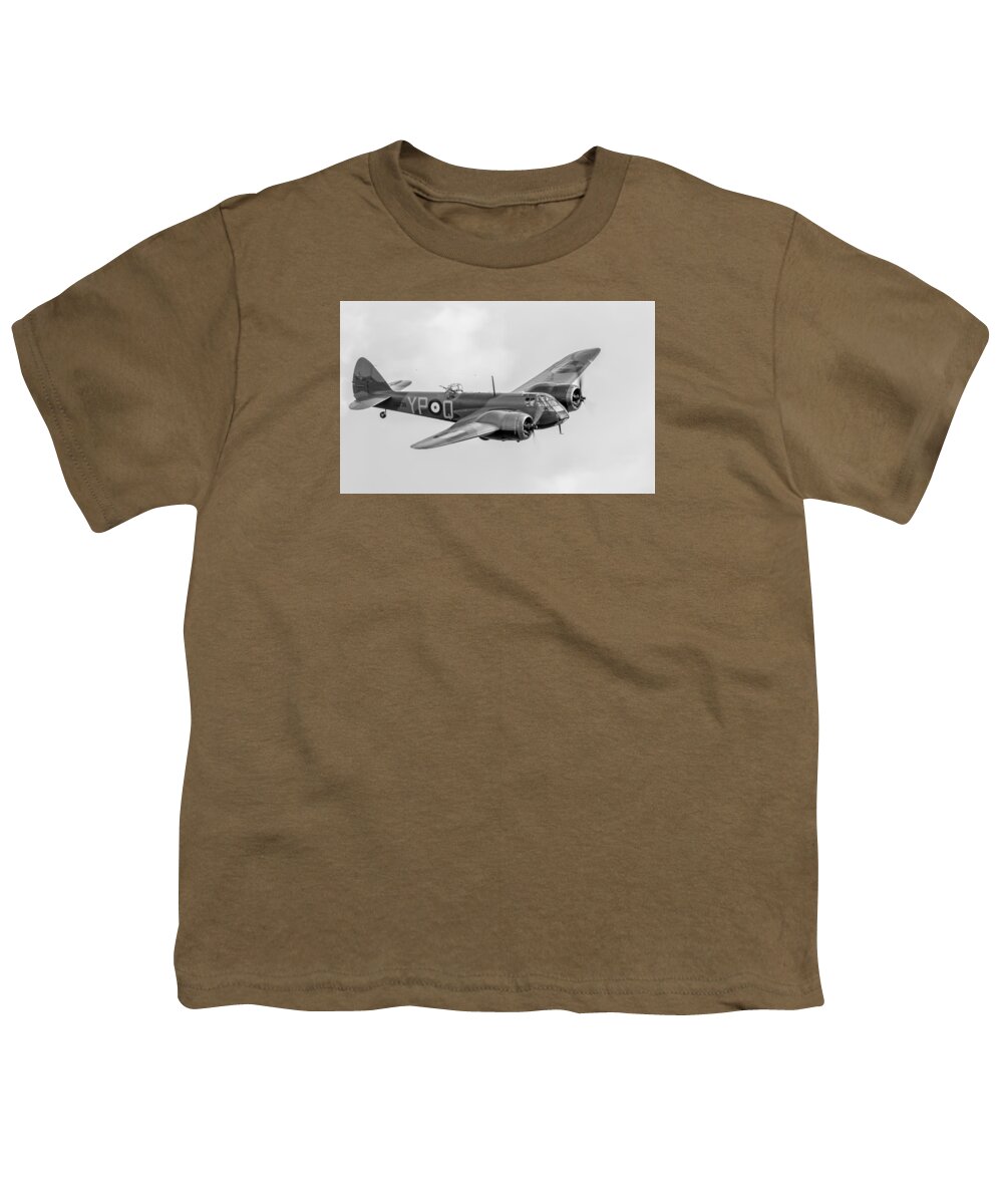 Bristol Blenheim Mk I Youth T-Shirt featuring the photograph Blenheim Mk I black and white version by Gary Eason