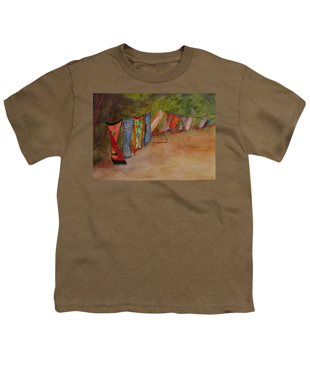 Sari Youth T-Shirt featuring the painting Blowin' in the Wind by Ruth Kamenev