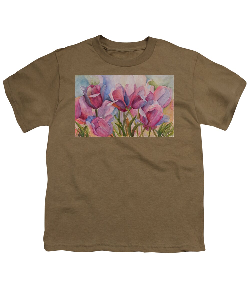 Floral Youth T-Shirt featuring the painting Blue and Pink Tulips by Nadine Button