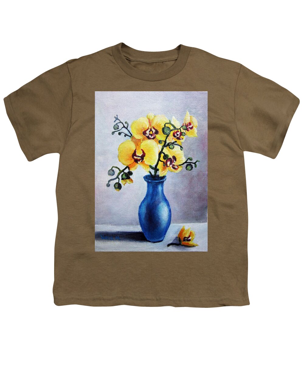  Flowers Youth T-Shirt featuring the painting Blue and Yellow by Vesna Martinjak