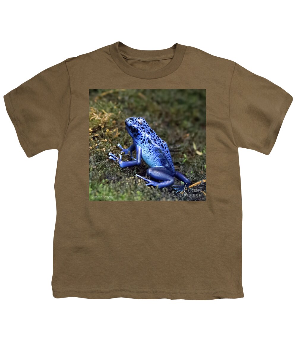 Frog Youth T-Shirt featuring the pyrography Blue Poison Dart Frog by Barbara McMahon
