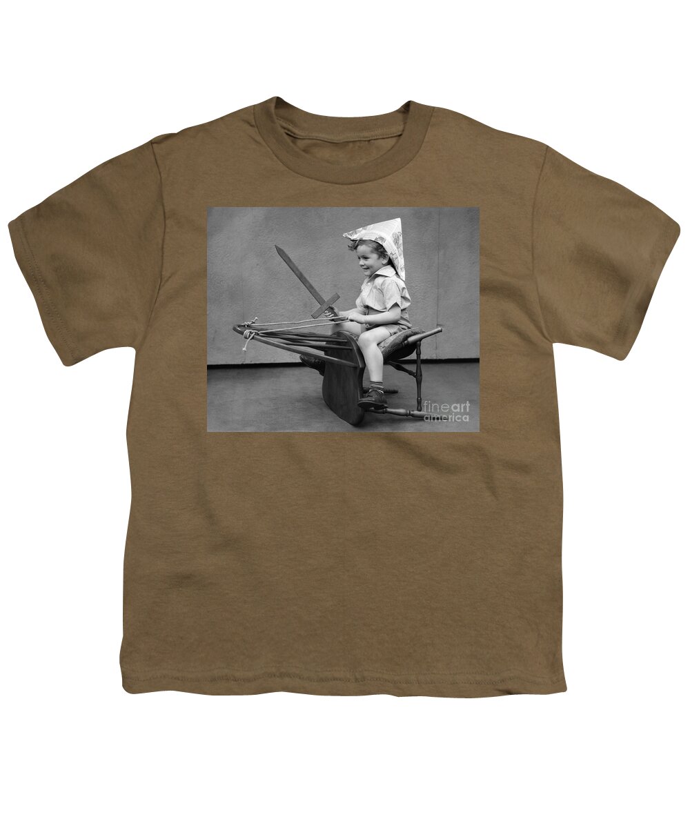1930s Youth T-Shirt featuring the photograph Boy Riding Chair As If It Were A Horse by H. Armstrong Roberts/ClassicStock