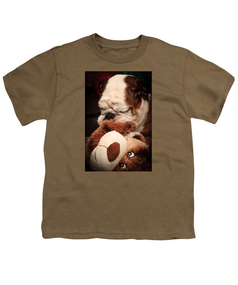 Animal Youth T-Shirt featuring the photograph Bull Dog vs. Stuffed Dog by Joni Eskridge