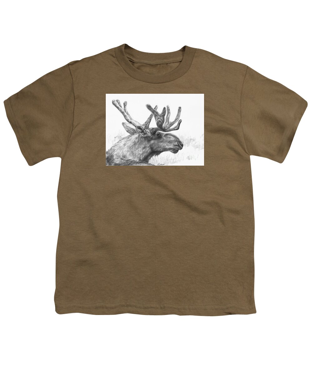 Moose Youth T-Shirt featuring the drawing Bull moose study by Meagan Visser