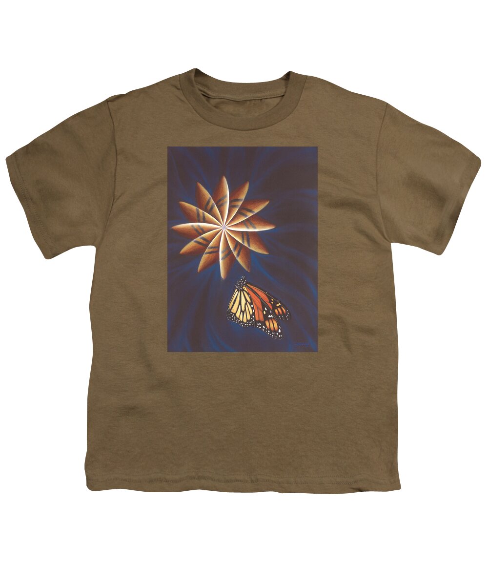 Butterfly Youth T-Shirt featuring the painting Butterfly Touching the Closed Portal by Robin Aisha Landsong