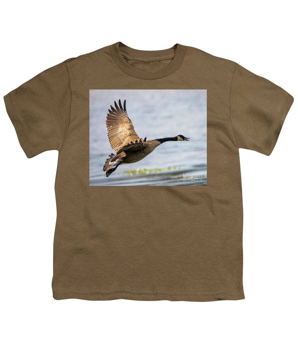 Goose Youth T-Shirt featuring the photograph Canada Goose In Flight by DB Hayes