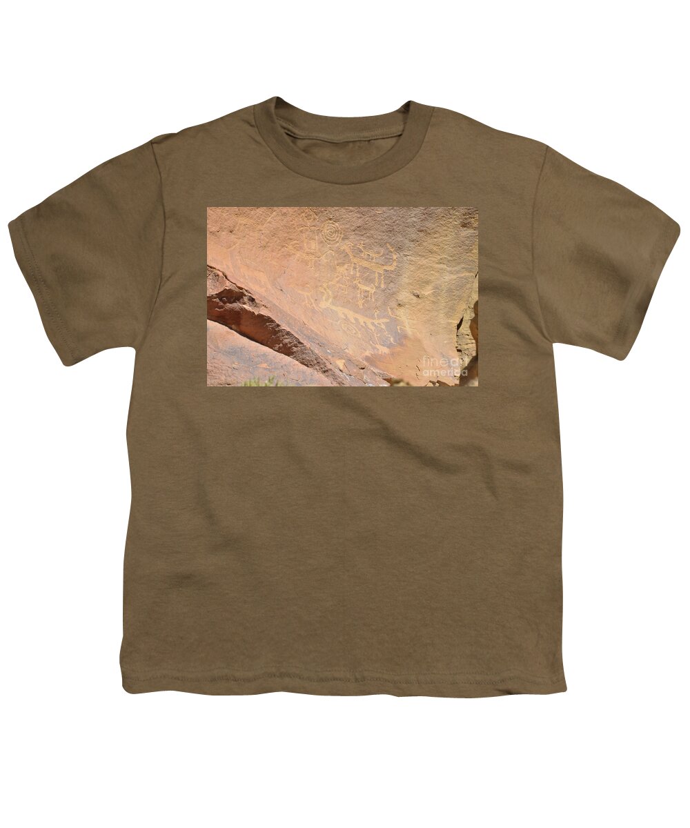 Anasazi Youth T-Shirt featuring the photograph Chaco Canyon Petroglyphs by Debby Pueschel