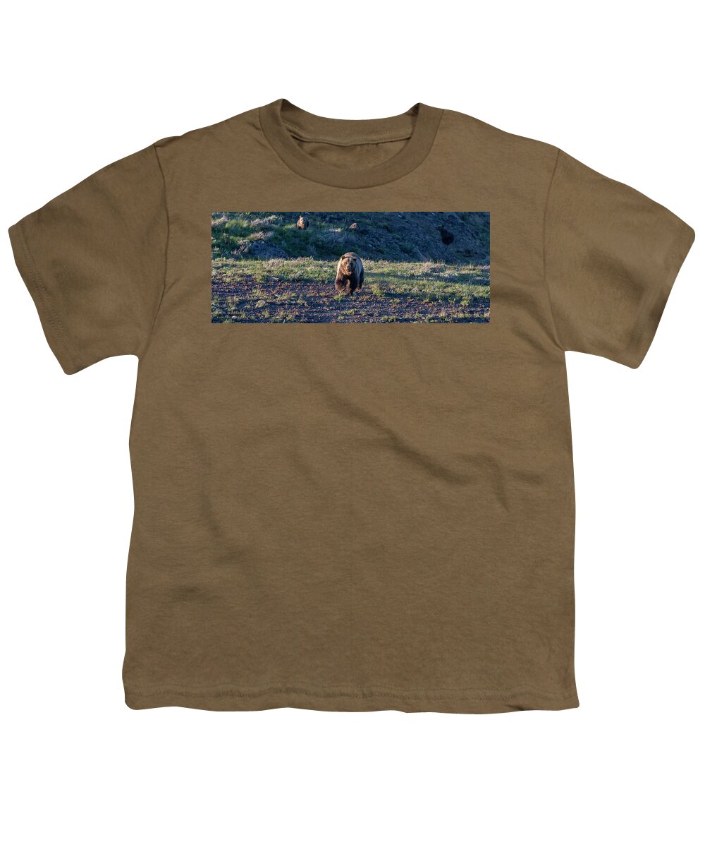 Grizzly Bear Youth T-Shirt featuring the photograph Charging Grizzly by Mark Miller