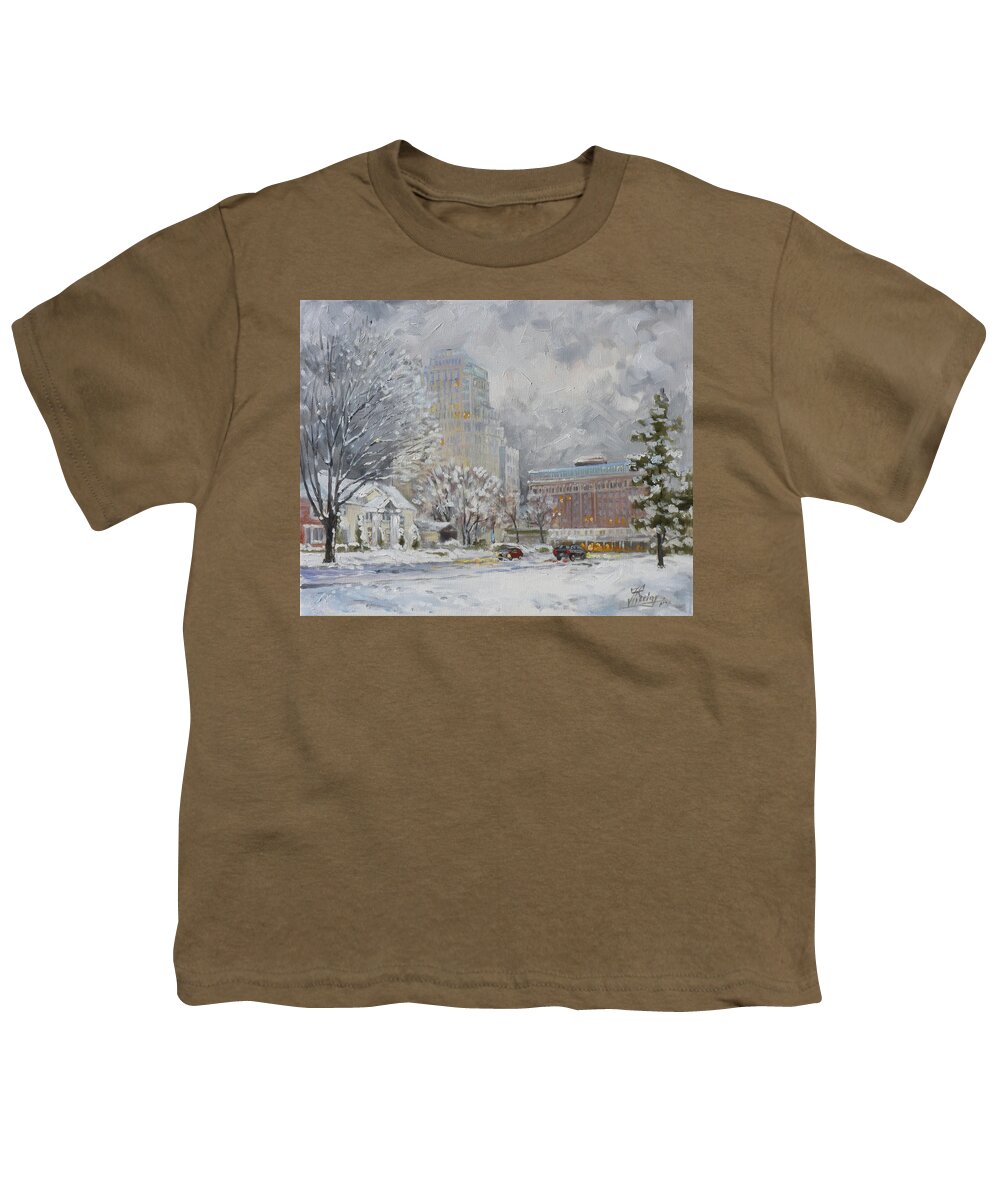 St.louis Painting Youth T-Shirt featuring the painting Chase Park Plaza in winter, St.Louis by Irek Szelag