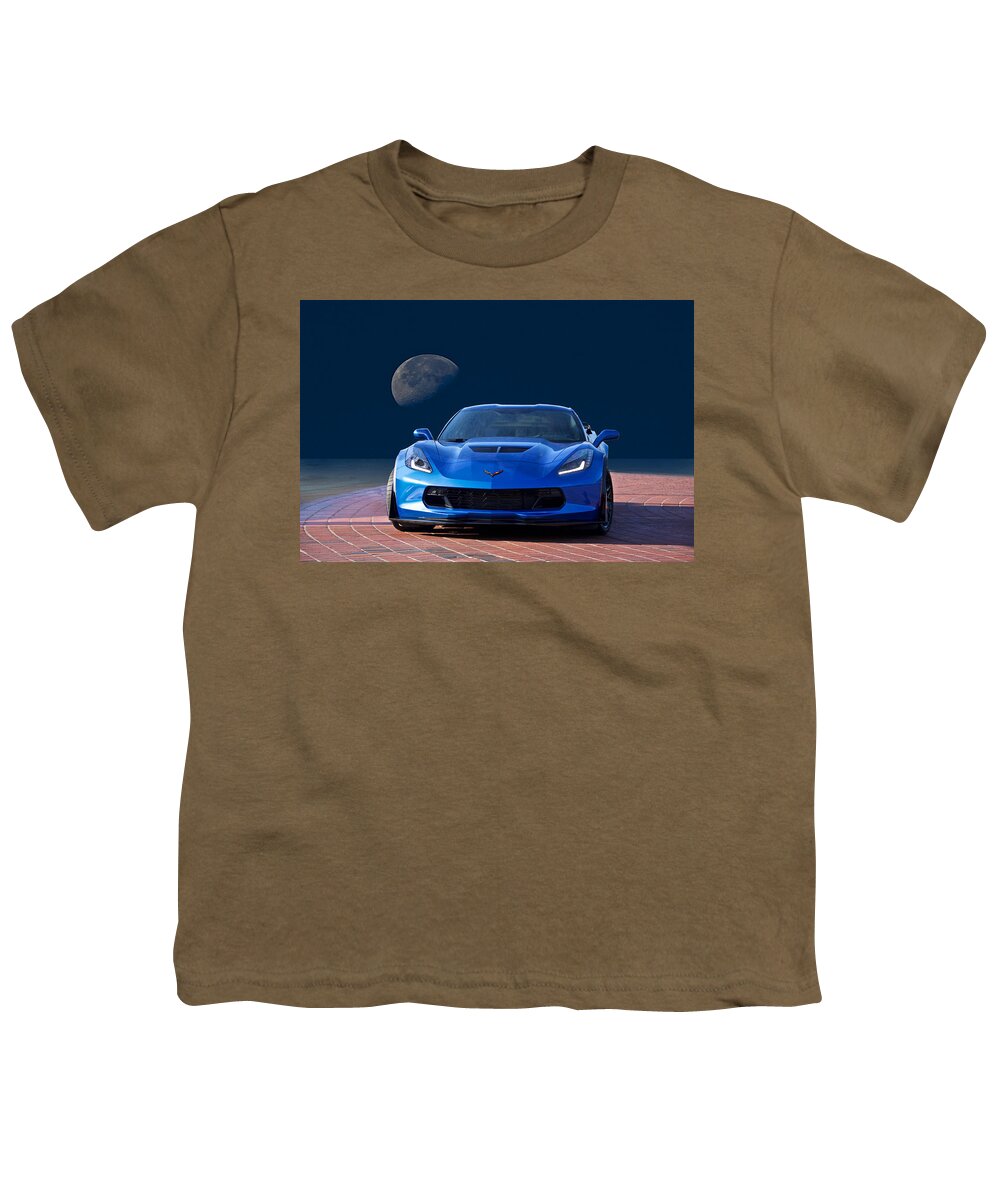 Auto Youth T-Shirt featuring the photograph Chevrolet Corvette C7 'Blue Moon' by Dave Koontz
