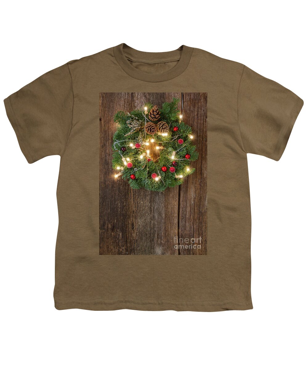 Anastasy Yarmolovich Youth T-Shirt featuring the photograph Christmas Wreath with Lights by Anastasy Yarmolovich