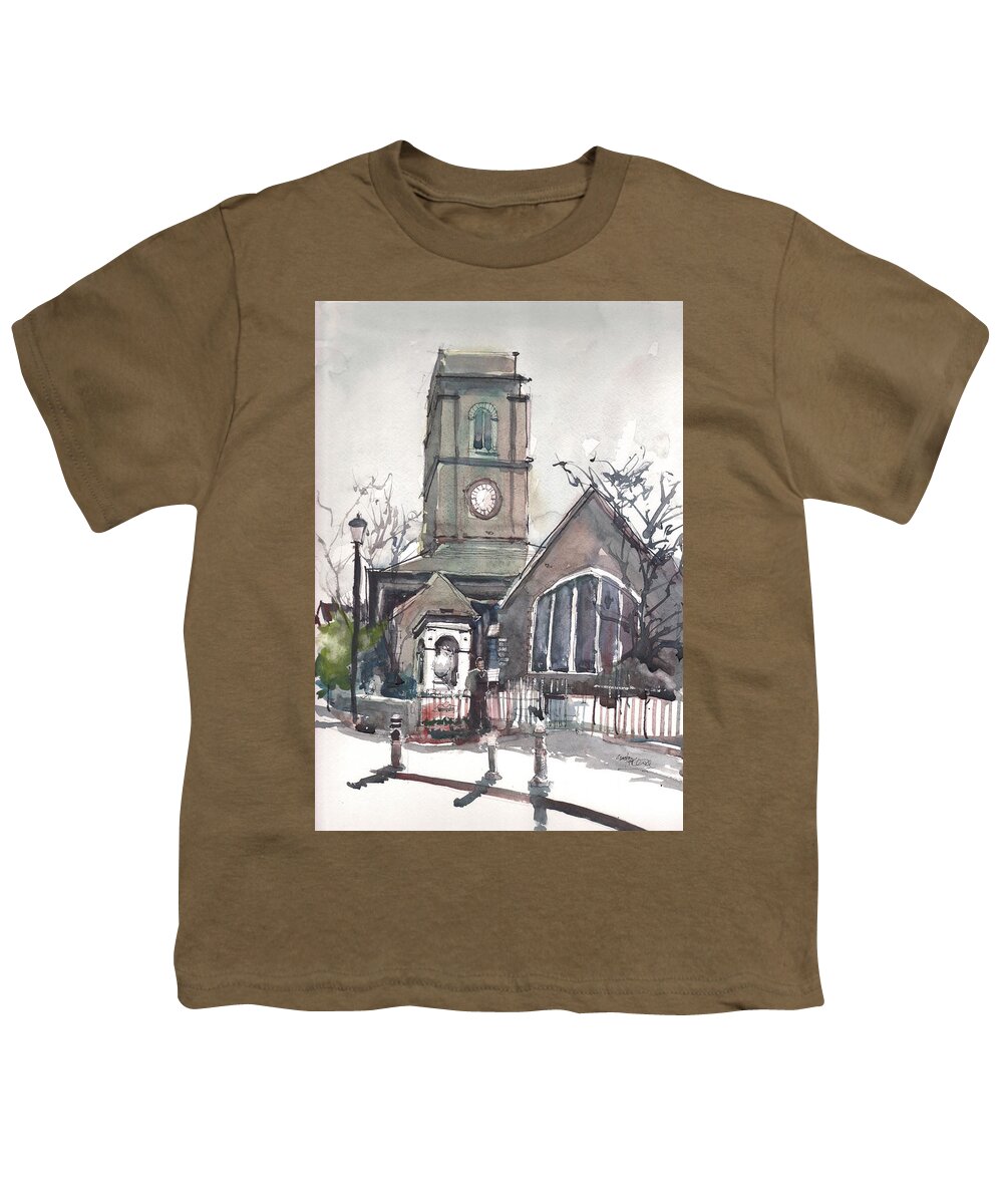 Chelsea Youth T-Shirt featuring the painting Church on Chelsea Embankment by Gaston McKenzie