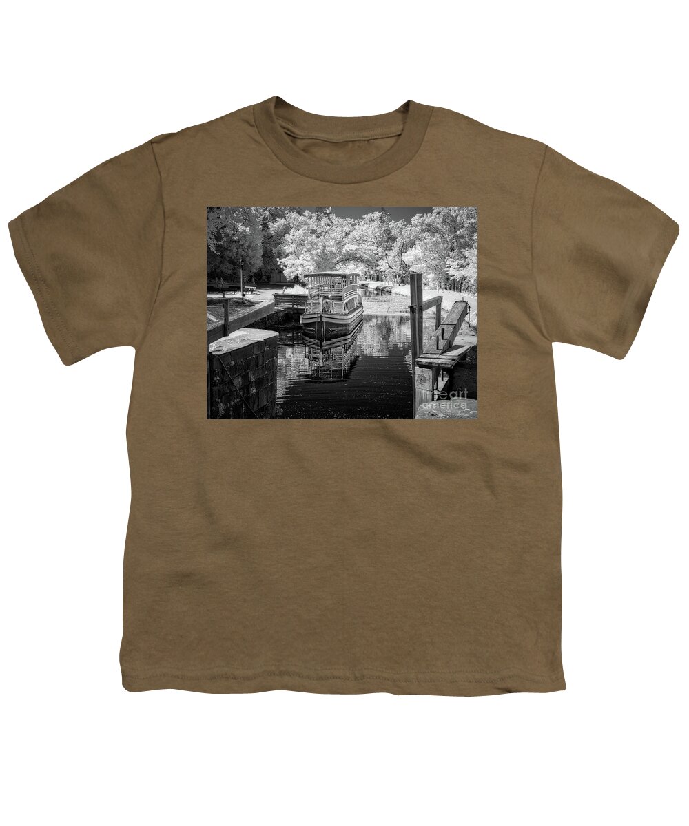 Great Falls Youth T-Shirt featuring the photograph CnO Canal boat IR mono by Izet Kapetanovic