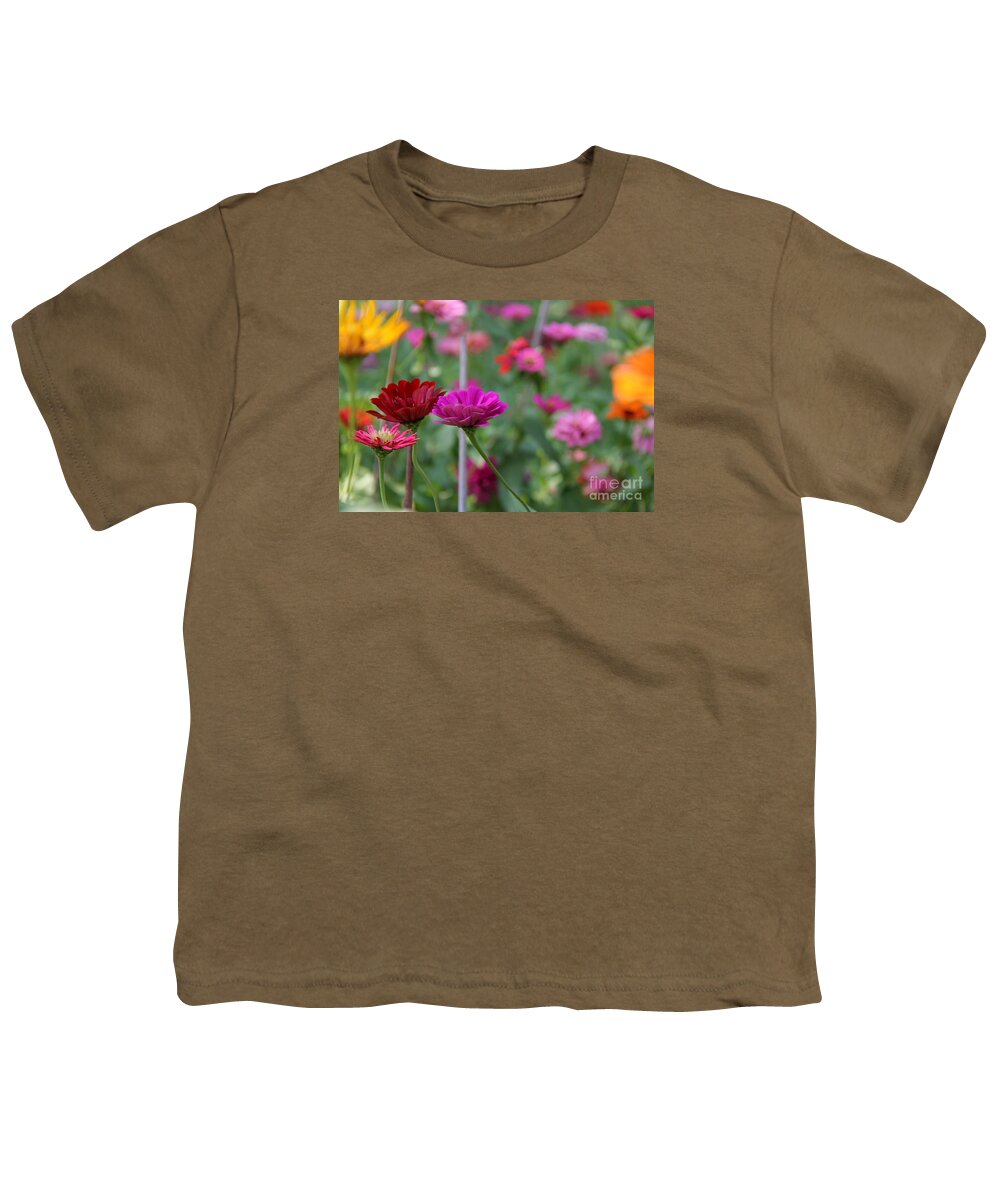 Zinnia Youth T-Shirt featuring the photograph Colorful Summer by Yumi Johnson