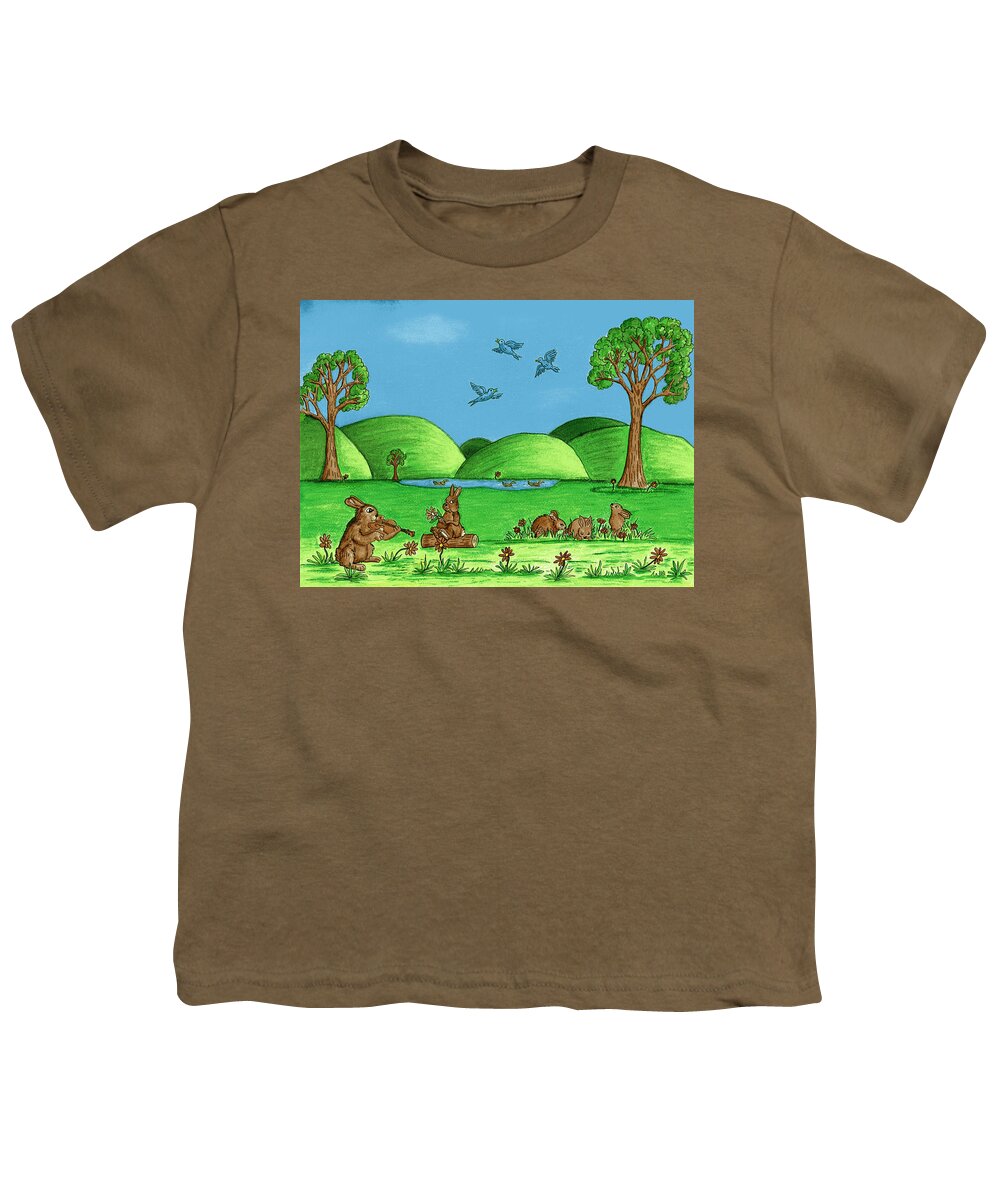 Landscape Youth T-Shirt featuring the drawing Country Bunnies by Christina Wedberg