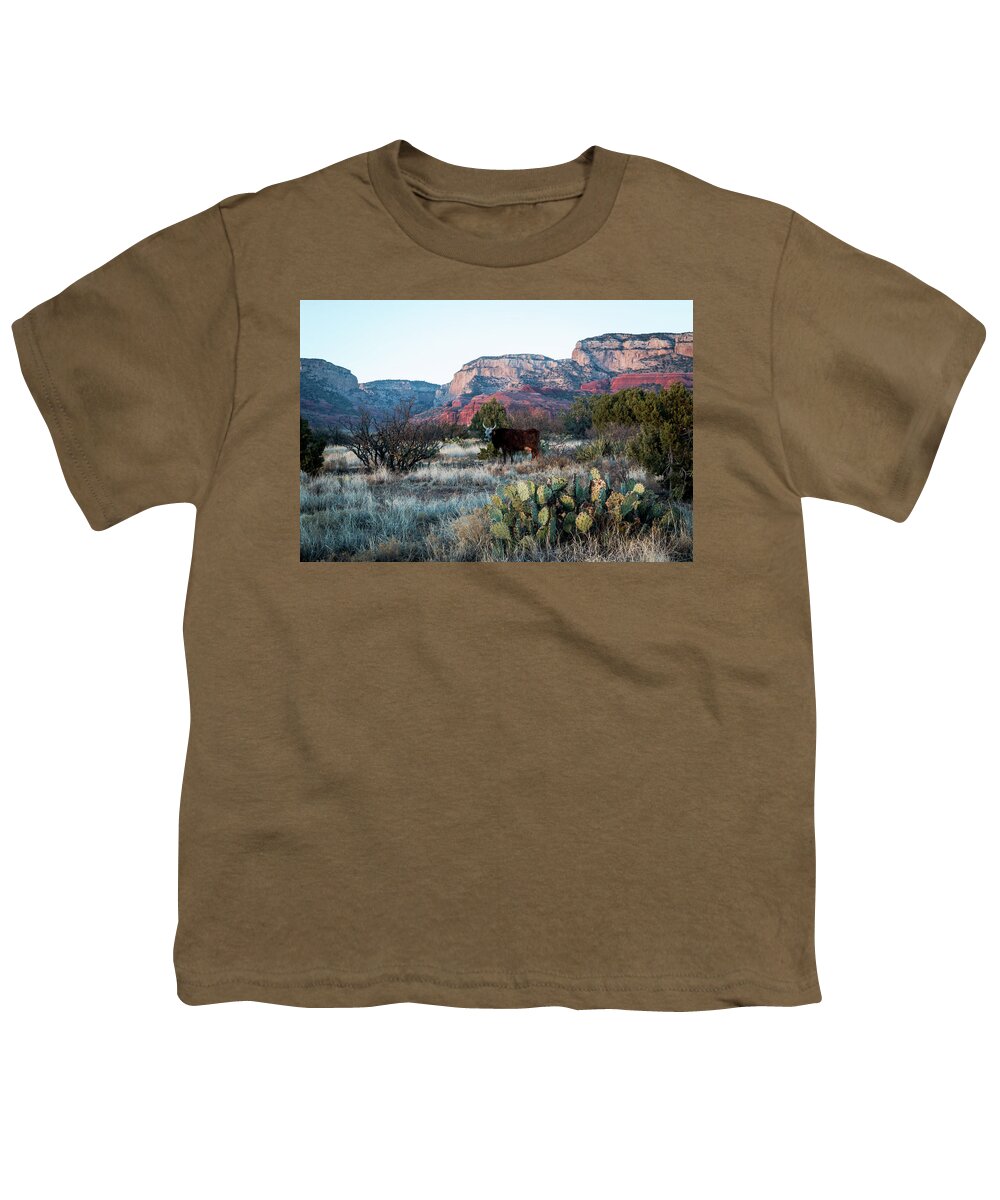 Cow Youth T-Shirt featuring the photograph Cow at Red Rock by Susie Weaver