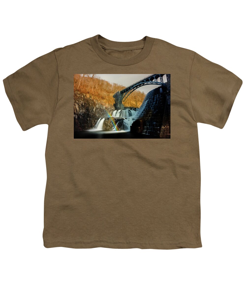 Golden Hour Youth T-Shirt featuring the photograph Croton Dam Rainbow Spray by Mark Rogers