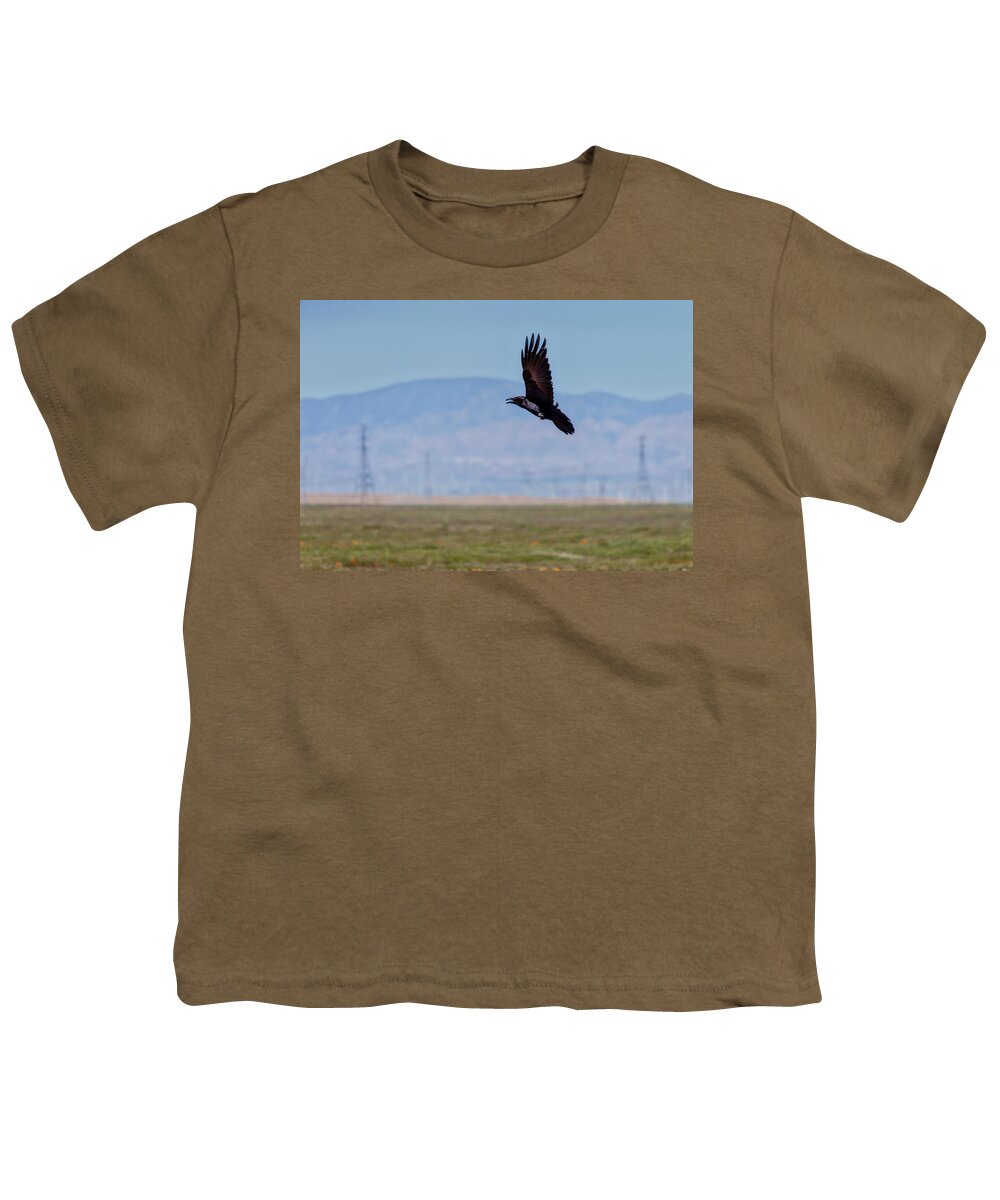 Crow Youth T-Shirt featuring the photograph Crow In Flight by Gene Parks