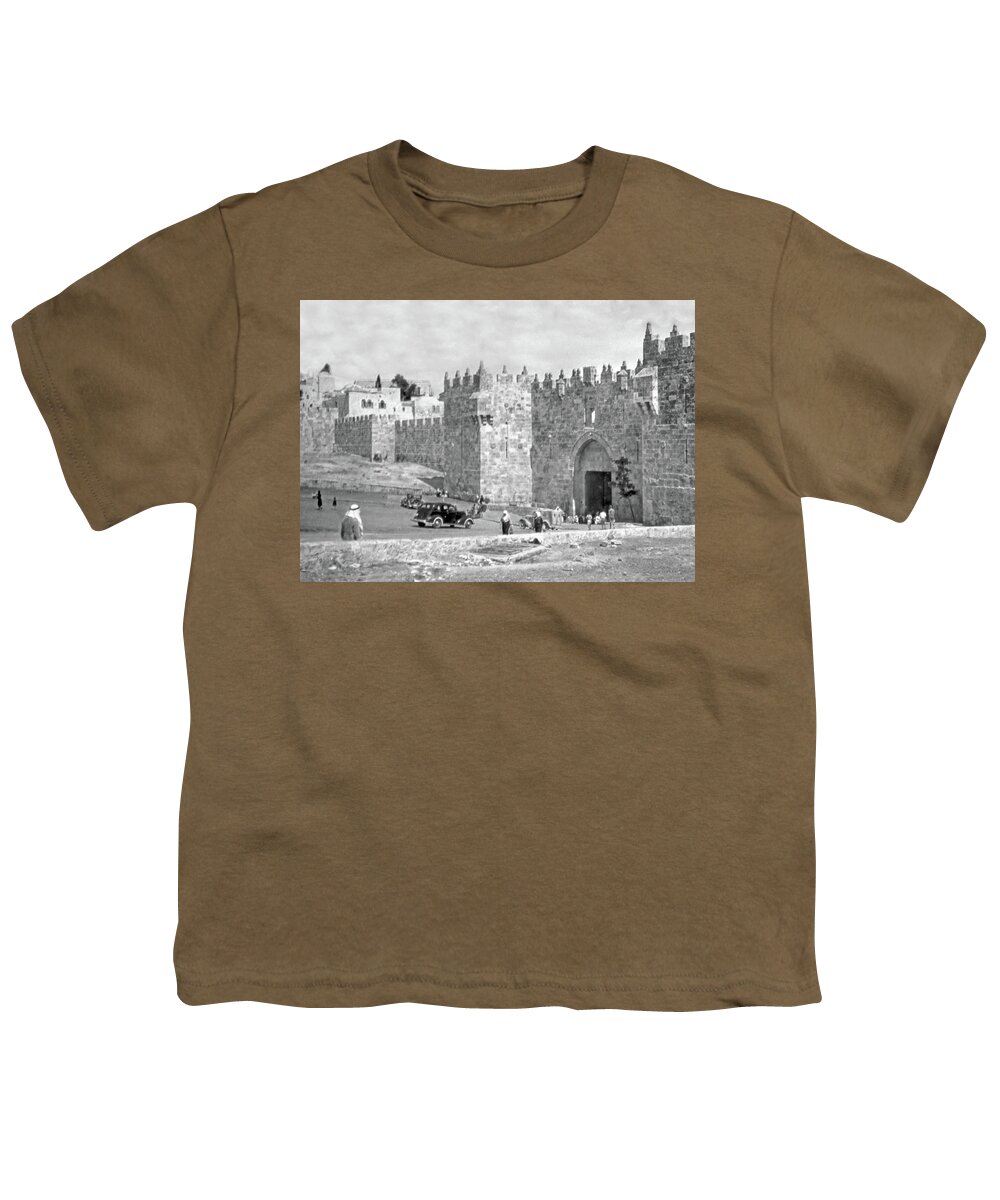 Damascus Gate Youth T-Shirt featuring the photograph Damascus Gate 1950 by Munir Alawi