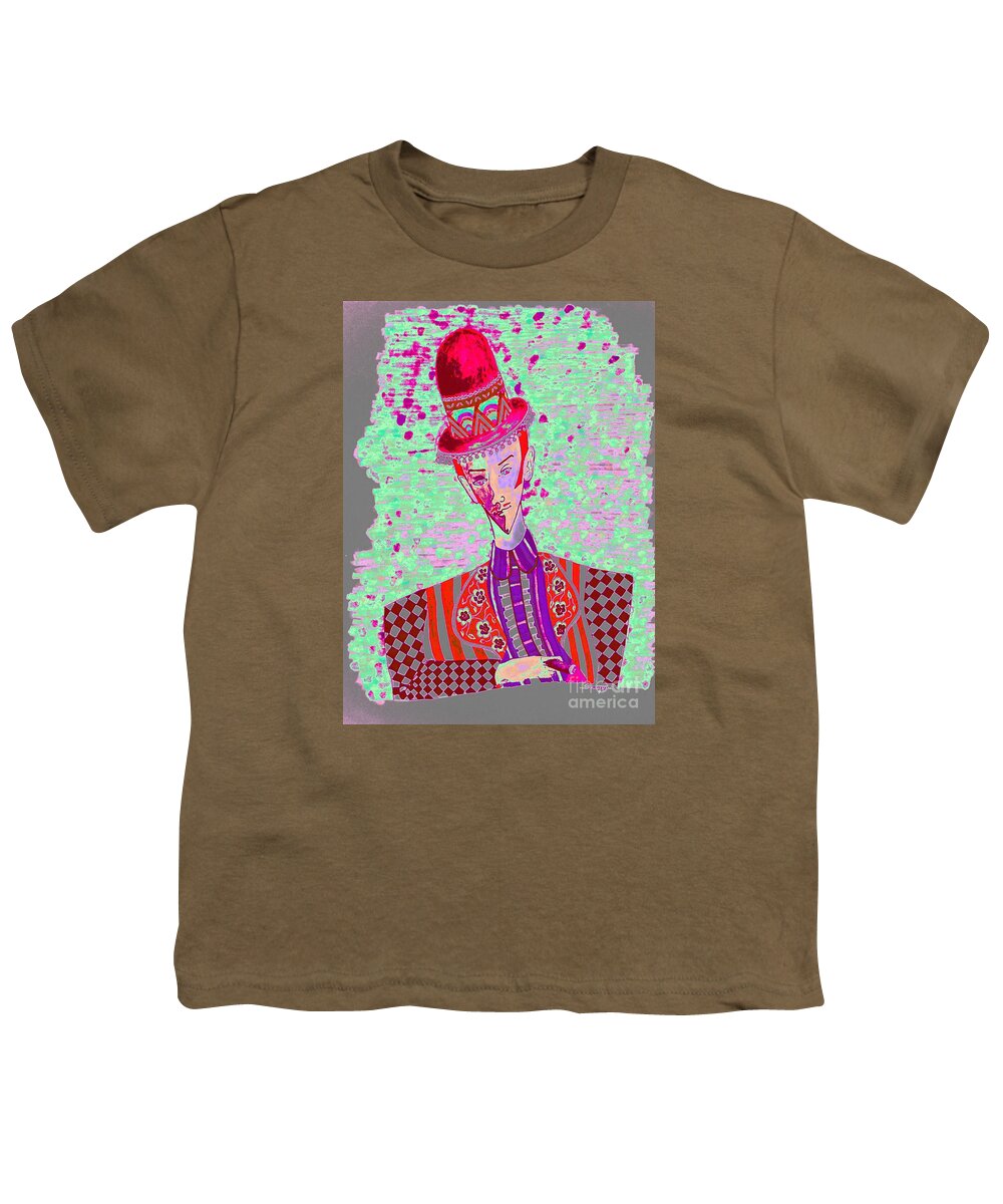 Fancy Man Youth T-Shirt featuring the digital art Dandy in Red Derby by Jayne Somogy