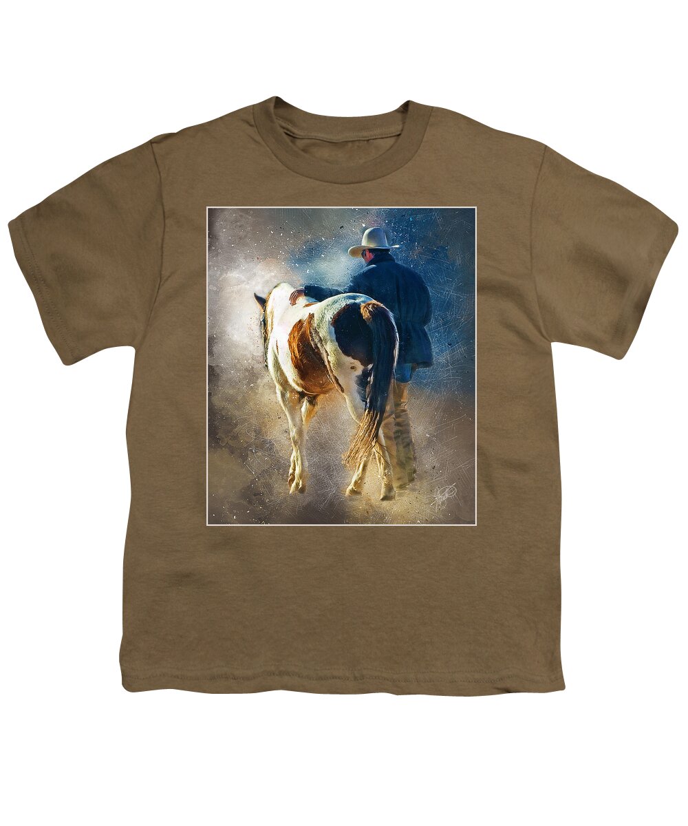 Cowboys Youth T-Shirt featuring the mixed media Days End by Tom Schmidt