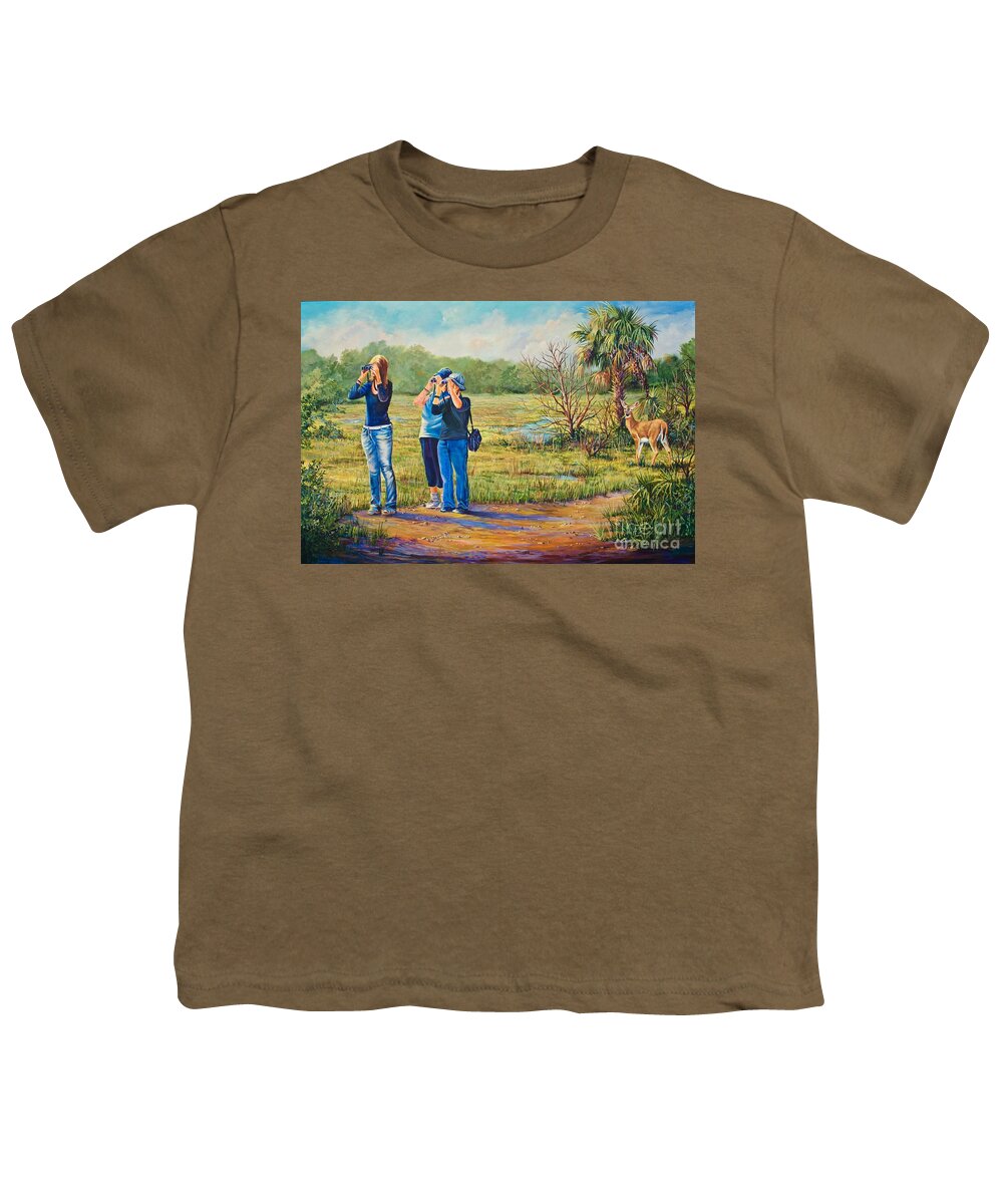 Outdoors Youth T-Shirt featuring the painting Deer Watching by AnnaJo Vahle