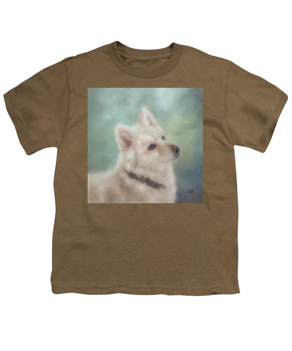 Dogs Youth T-Shirt featuring the mixed media Diamond, The White Shepherd by Colleen Taylor