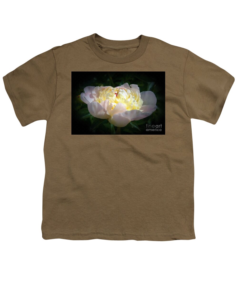 Digital Art Youth T-Shirt featuring the digital art Digital Art White Peony Flower by Delynn Addams