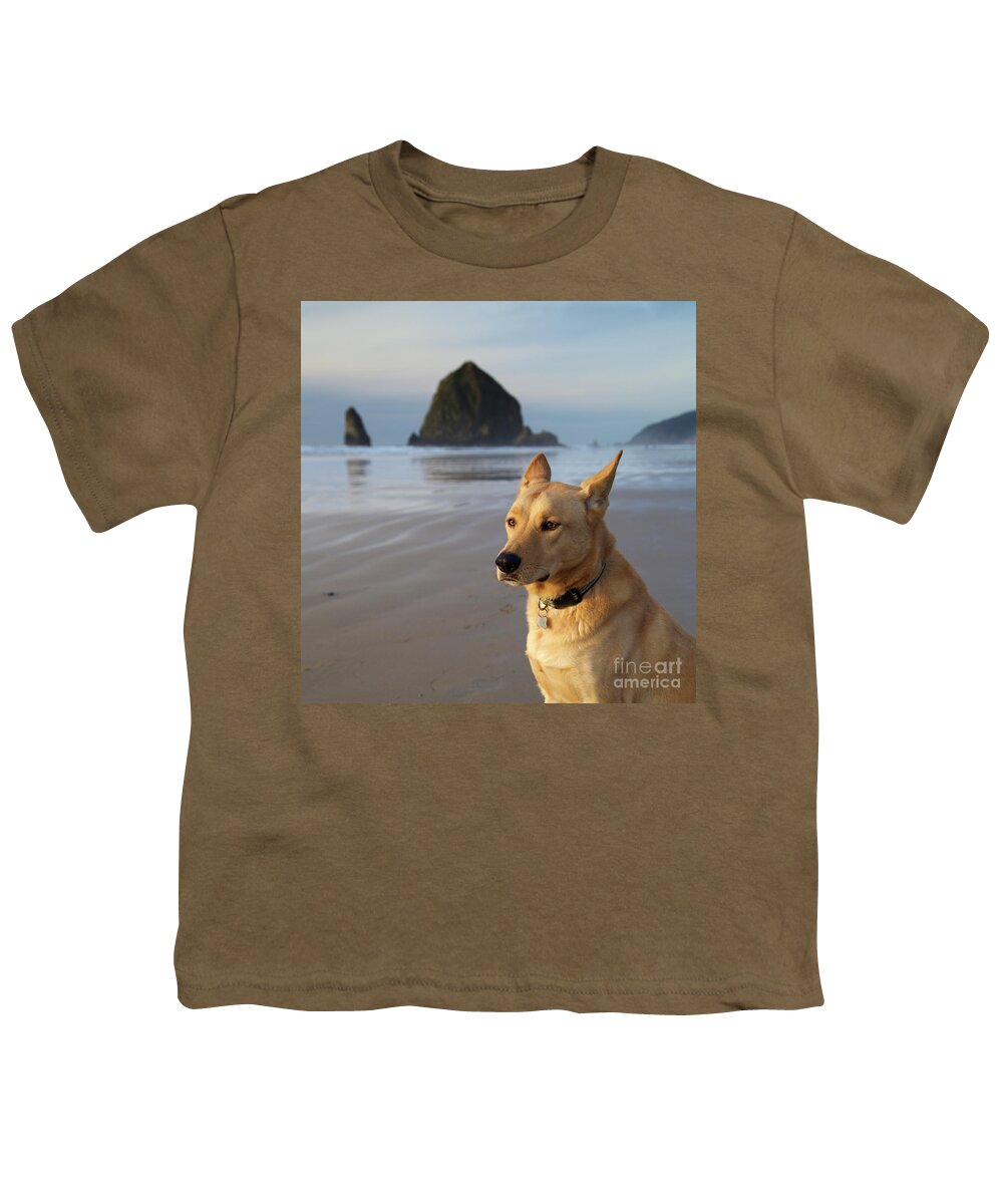 Dog Youth T-Shirt featuring the photograph Dog Portrait @ Cannon Beach by Bruce Block