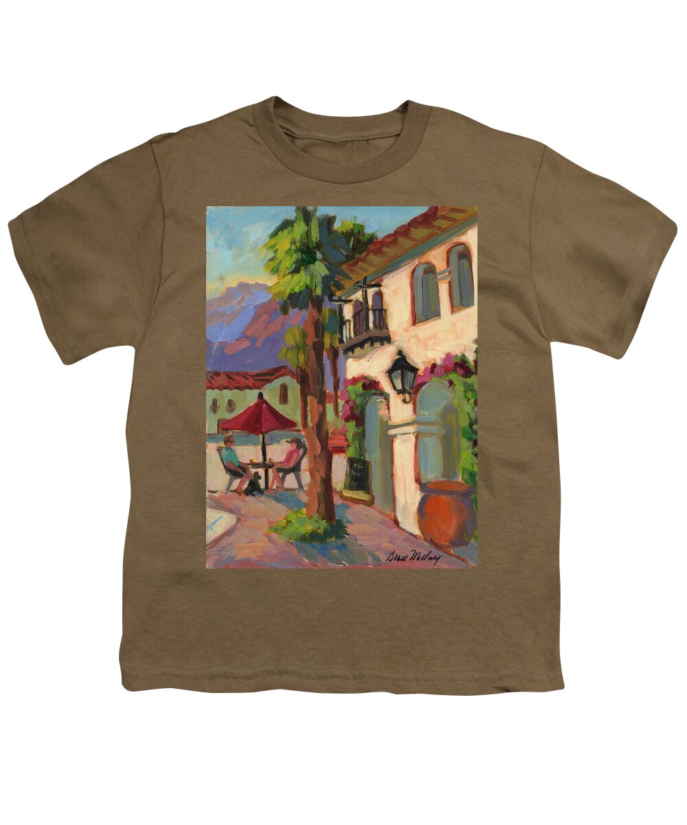 Early Morn Ing Youth T-Shirt featuring the painting Early Morning Coffee at Old Town La Quinta by Diane McClary