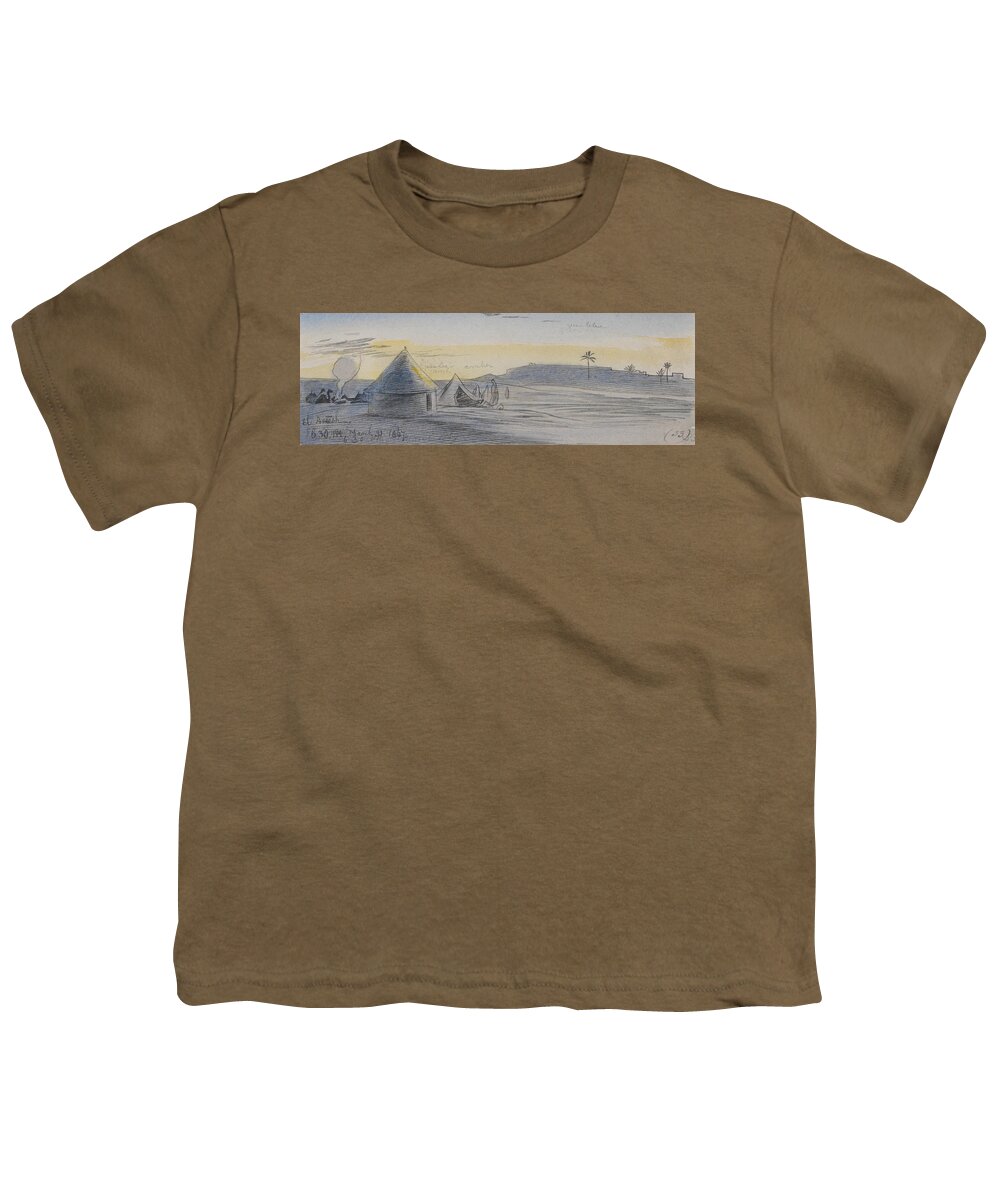 English Art Youth T-Shirt featuring the drawing El Areesh, Six-Thirty pm, 31 March 1867 by Edward Lear