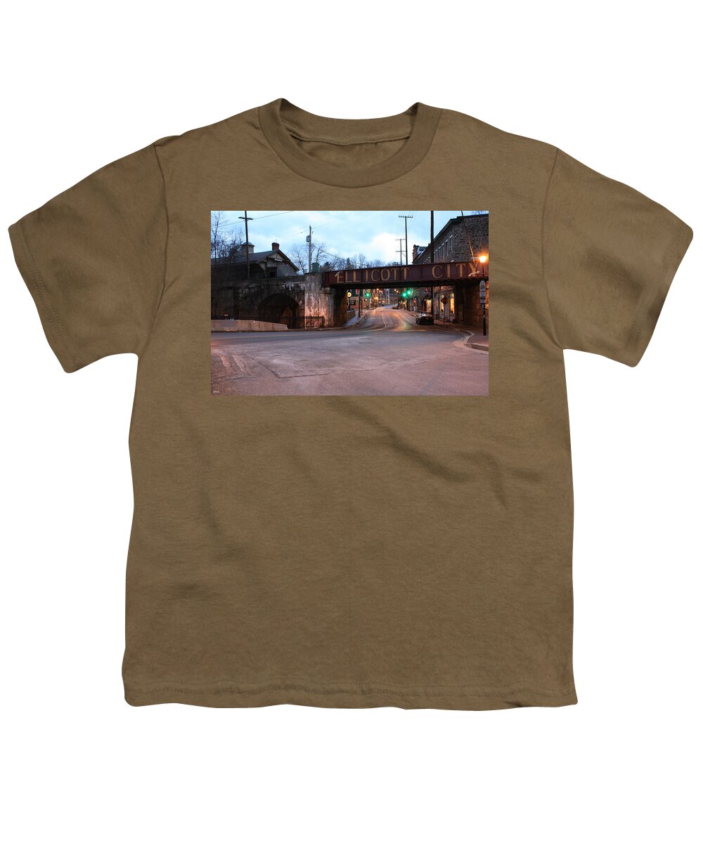 Ellicott Youth T-Shirt featuring the photograph Ellicott City Nights - Entrance to Main Street by Ronald Reid