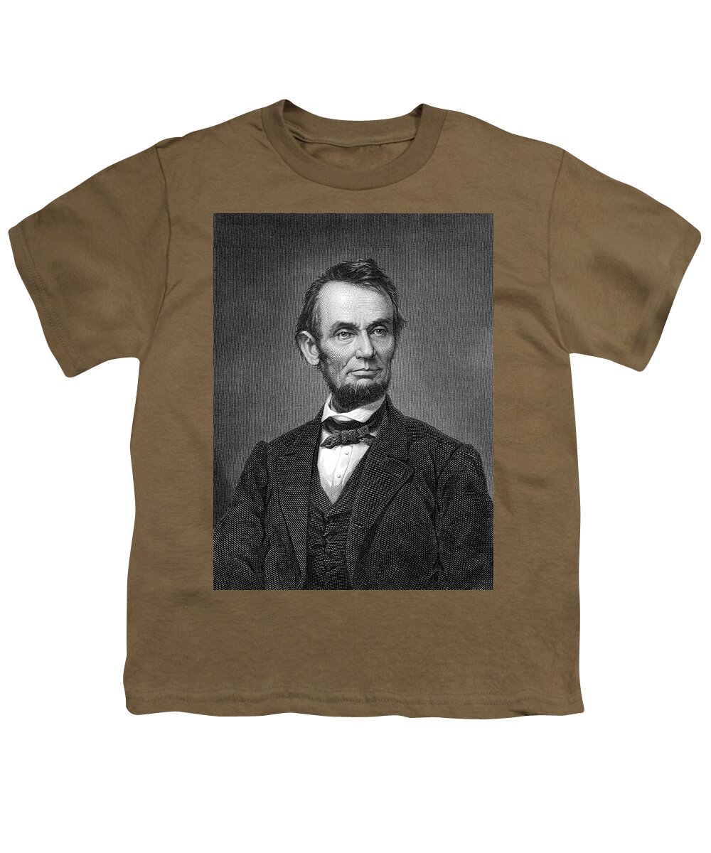 Lincoln Youth T-Shirt featuring the photograph Engraving of Portrait of Abraham Lincoln from Brady Photograph by Phil Cardamone