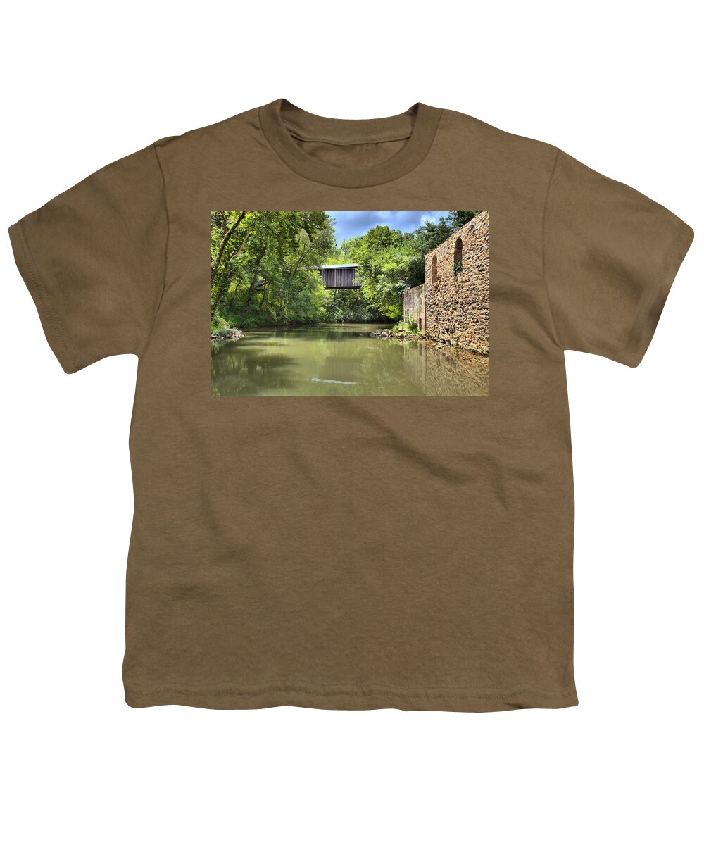 12001 Youth T-Shirt featuring the photograph Euharlee Creek Bridge And Mill by Gordon Elwell