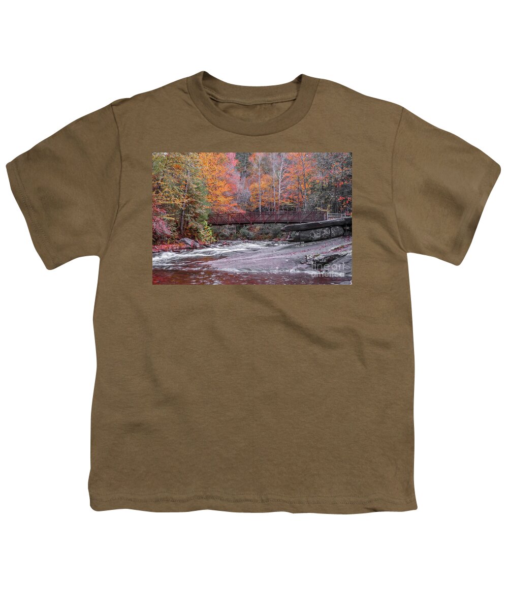 Bridge Youth T-Shirt featuring the photograph Fall Foliage Footbridge by Tom Claud