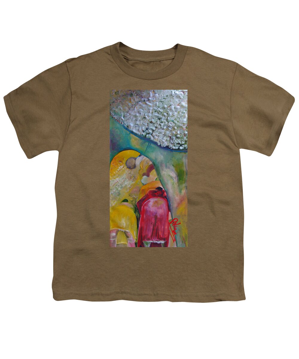 Cotton Youth T-Shirt featuring the painting Fields of Cotton by Peggy Blood