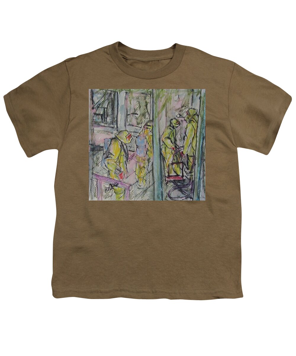 Fire Youth T-Shirt featuring the painting Fire Fighters by Barbara O'Toole