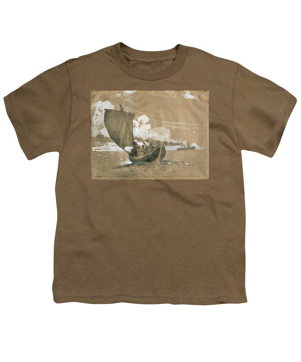 Winslow Homer Youth T-Shirt featuring the glass art Fishing off Scarborough by Winslow Homer
