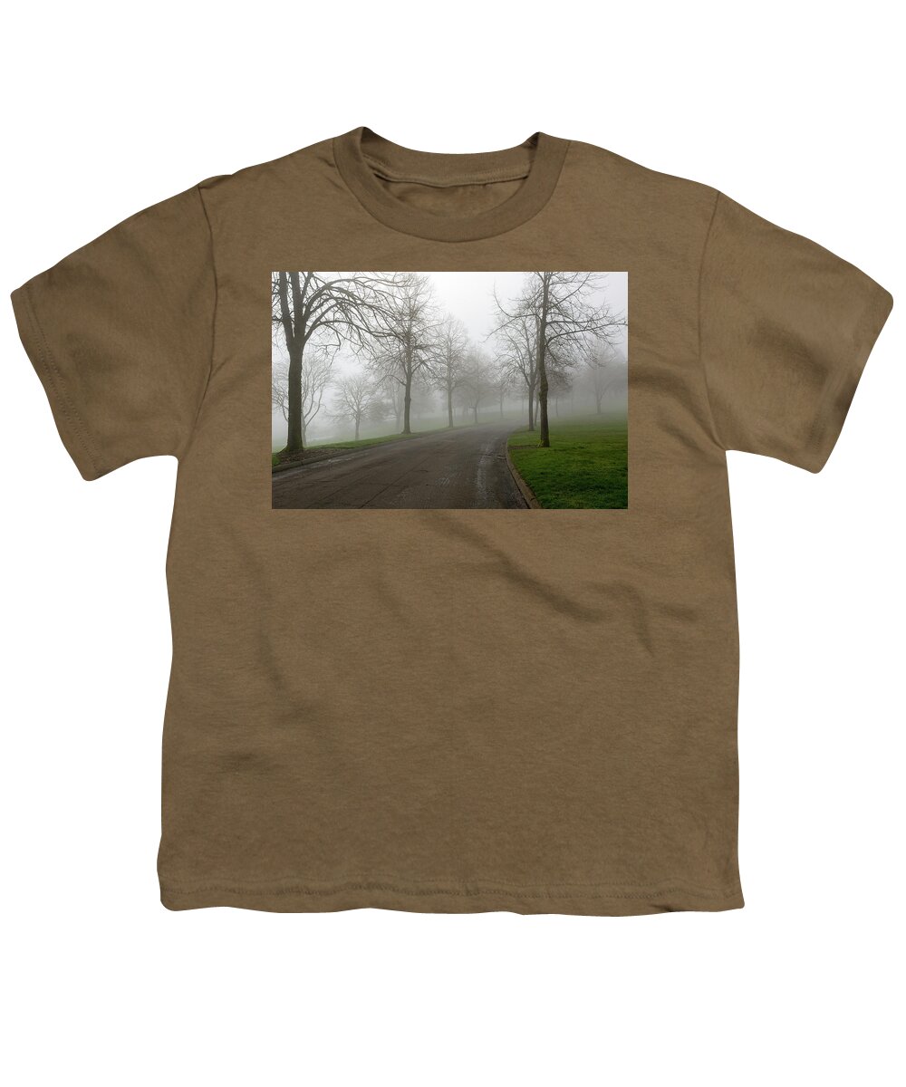 Fog Youth T-Shirt featuring the photograph Foggy Morning at the Park Winding Path by David Gn