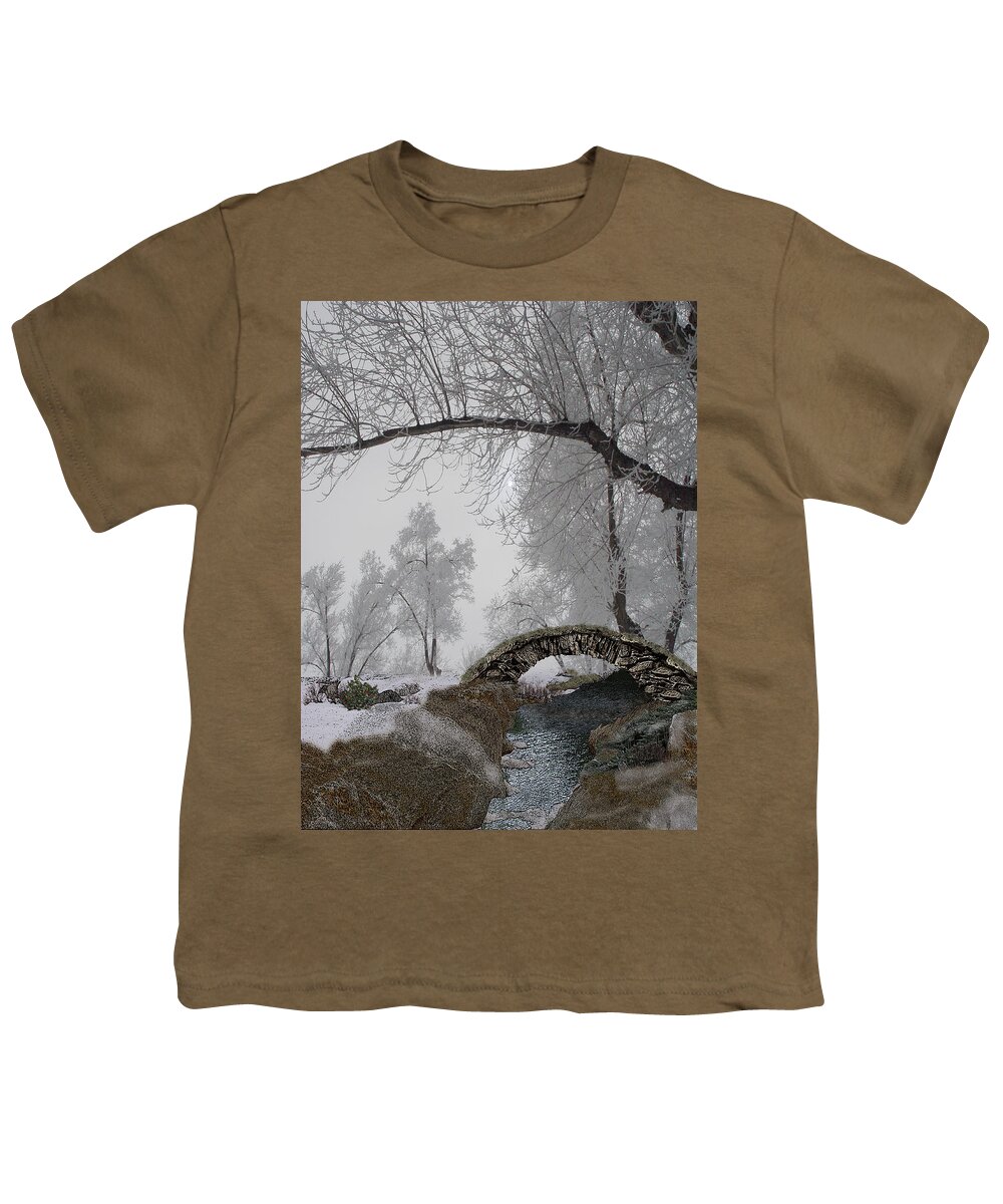 Snowy Youth T-Shirt featuring the digital art Footbridge Over the Creek by Julie Rodriguez Jones