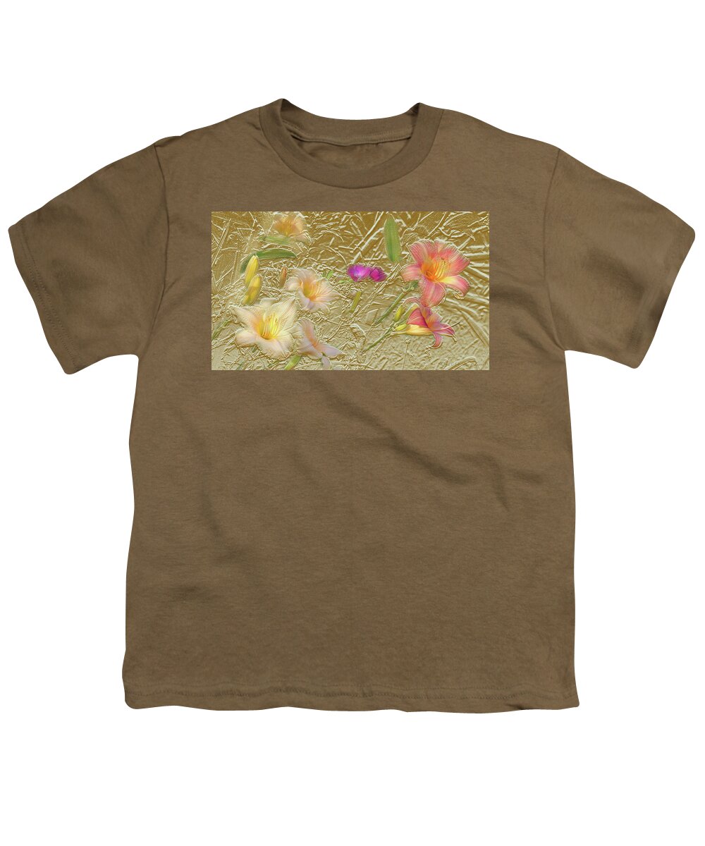 Garden Youth T-Shirt featuring the mixed media Garden in Gold Leaf2 by Steve Karol