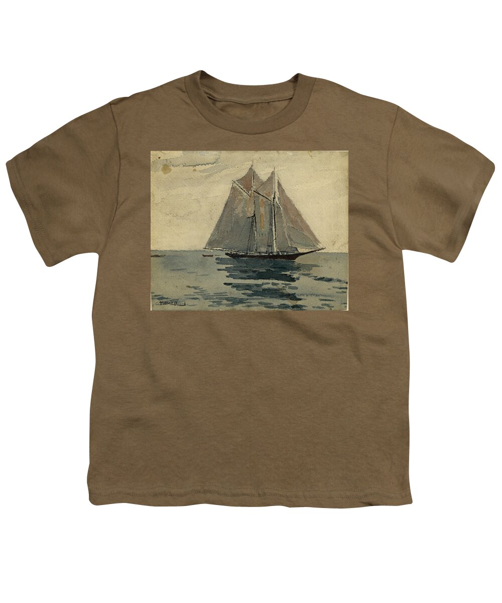 Winslow Homer Youth T-Shirt featuring the drawing Gloucester Schooner by Winslow Homer