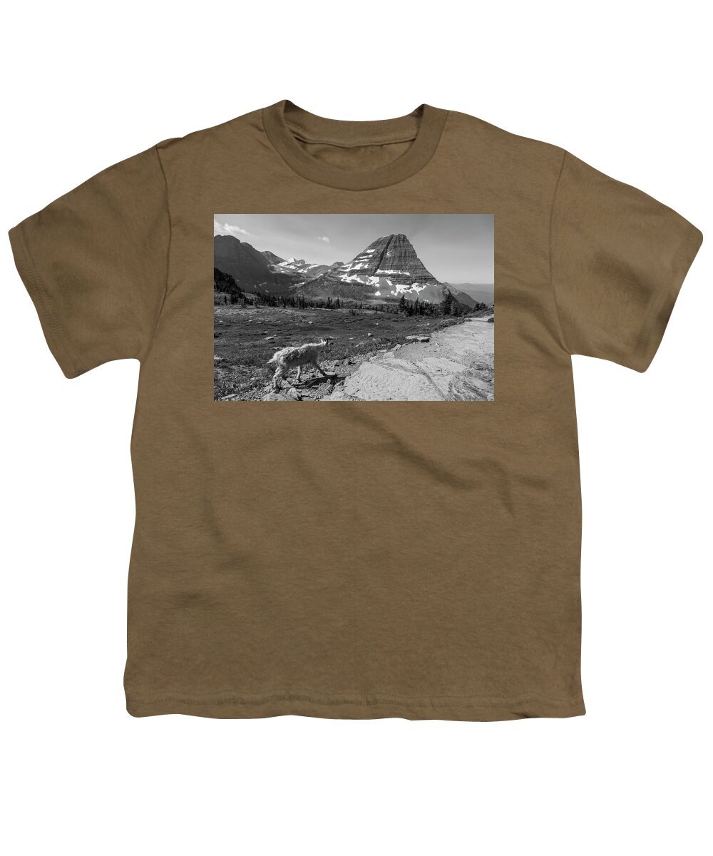 Glacier Youth T-Shirt featuring the photograph Goat Making its way on Hidden Lake Trail by John McGraw