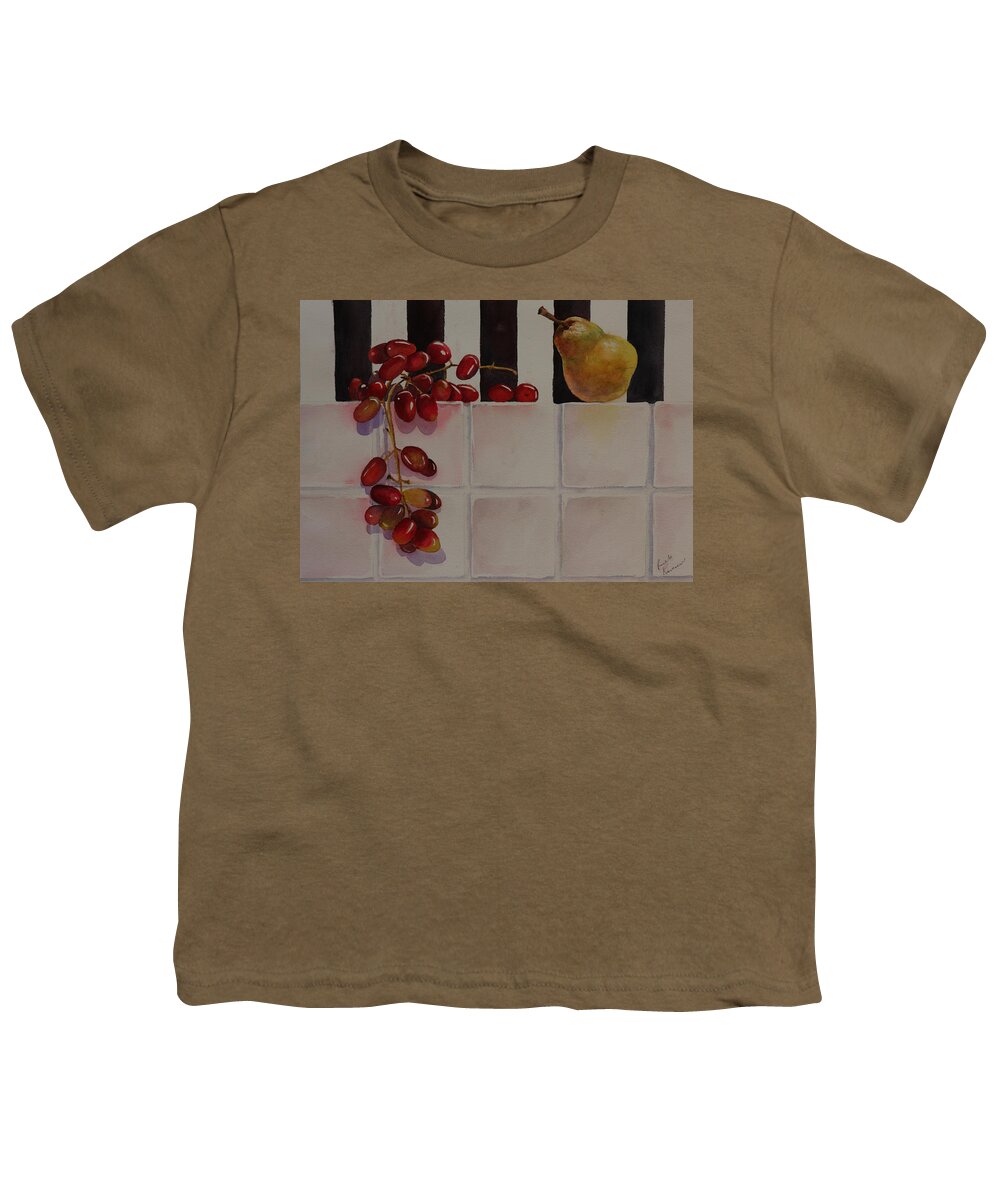 Fruit Youth T-Shirt featuring the painting Grapes and Pear by Ruth Kamenev